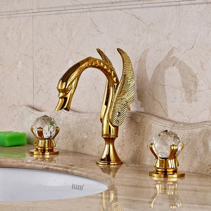 Swan 3 Hole Mounted Golden Faucet