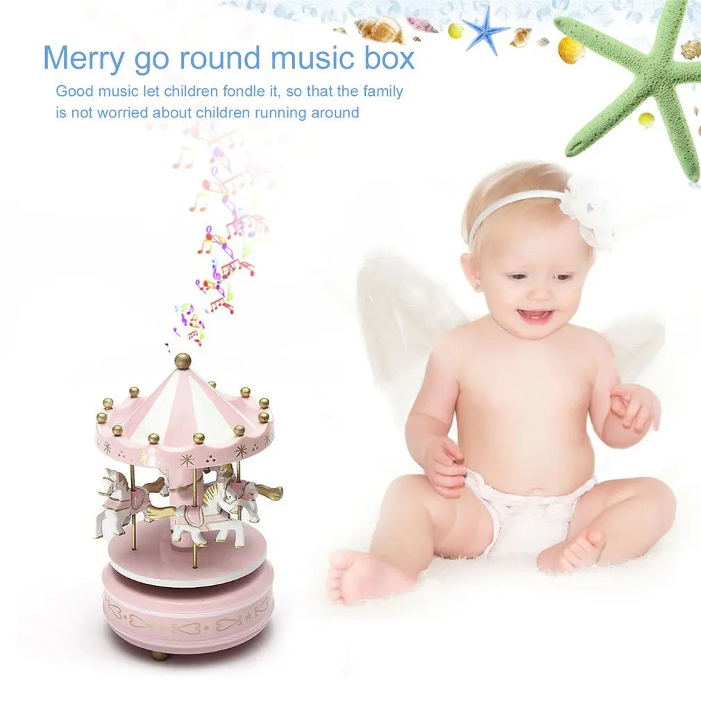 Wooden Merry-Go-Round Carousel Music Box