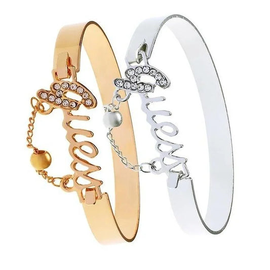 Gold or Silver Plated Stainless Steel "LOVE" Bangle Bracelet