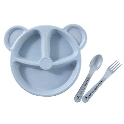 3-Piece Divided Dining Plate, Fork and Spoon Set