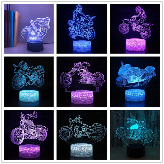 Motorcycle 3D LED Night Light Colorful Changing Table Lamp