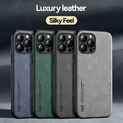 Luxury Leather iPhone Case with Metal Plate Support
